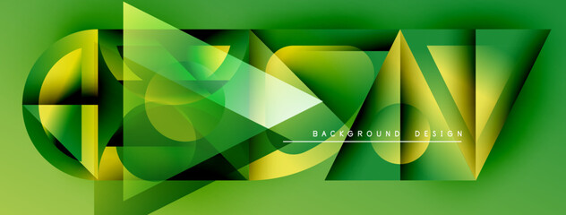 Leinwandbilder - Abstract geometric composition. Green shades dominate, creating dynamic visual effect. Modern design elements present bold shapes, gradients.