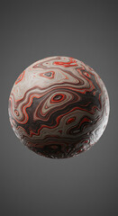 Poster - Abstract Sphere with Swirling Red Gray and White Patterns 3D Rendered Orb