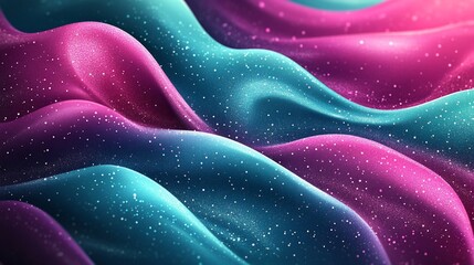 Poster - Abstract Glittering Fabric Waves: Teal and Pink Hues
