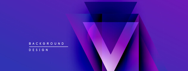 Fototapete - Abstract geometric design. Vibrant purple gradients create layered triangular shapes, forming central V symbol. Modern, sleek aesthetic.