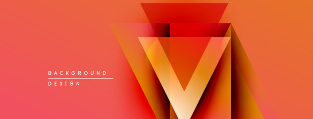 Fototapete - Abstract geometric design. Orange, red gradients create layered triangular shapes. Minimalist style, modern background texture.