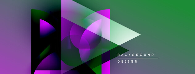Aufkleber - Abstract geometric shapes overlap, creating vibrant purple, green gradients. Modern design elements suggest digital art, background texture.