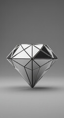 Poster - Abstract Geometric Diamond Shape Silver Facet 3D Render Luxury Jewel Shiny Crystal Grey Background