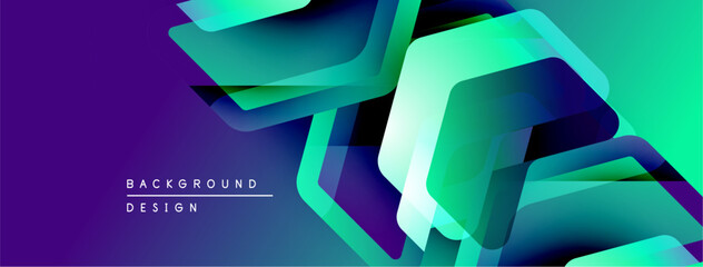 Leinwandbilder - Abstract geometric shapes overlap, creating vibrant purple, green gradients. Modern design elements suggest technology, innovation. Background features text background, design.