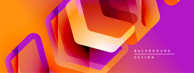 Fototapete - Abstract geometric shapes overlap, creating vibrant orange, purple gradients. Modern design suggests dynamic energy, visual interest.