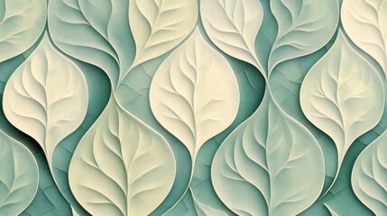 Poster - Elegant 3D Teal and Cream Leaf Pattern Design