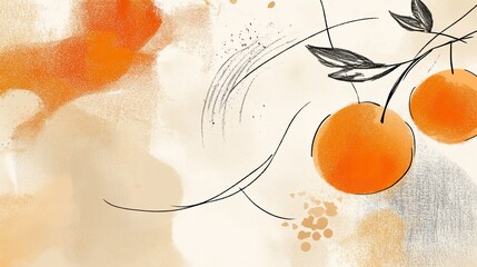 Poster - Abstract Orange Fruit Branch with Textured Background