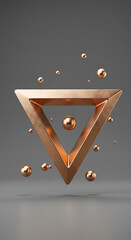Poster - Abstract Copper Triangle Frame with Floating Metallic Spheres Modern 3D Render