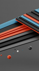 Aufkleber - Abstract 3D Geometric Design Overlapping Black Gray Orange and Blue Stripes with Small Spheres