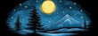 © Nipaporn - Pixelated Night Landscape with Moonlit Trees Stars and Reflective Water in Indigo Sky