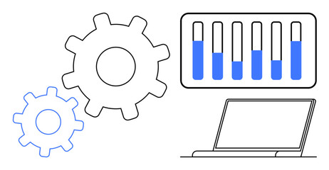 Poster - gears with bar graph and laptop representing system efficiency, data analysis, and workflow optimiza