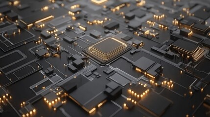 Poster - Complex circuit board with central processor