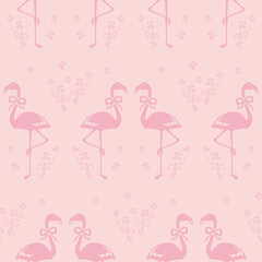 Wall Mural - Seamless pattern of elegant pink flamingo with ribbon