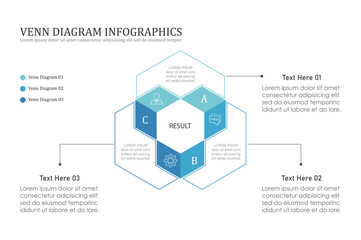 Poster - Venn diagram infographic chart template for business 3, 4, parts, options, presentation with venn diagram elements vector illustration.