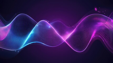 Poster - Abstract flowing neon wave with vibrant purple and blue hues, glittering particles