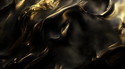 Poster - Abstract gold and black liquid swirls, creating a luxurious, textured, and dynamic visual