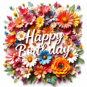 Floral Birthday Card Design Bursting With Colorful Blooming Flower Assortment