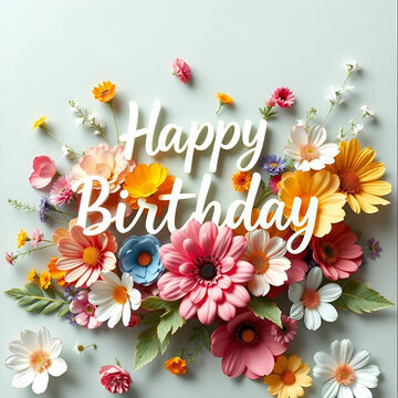 Floral Birthday Card Design Bursting With Colorful Blooming Flower Assortment