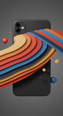 Poster - Modern Smartphone Mockup with Abstract Retro Colorful Swirls and Spheres