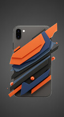 Aufkleber - Modern Smartphone with Abstract Geometric Design Orange Blue and Black 3D Shapes