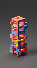 Aufkleber - Abstract 3D Render of Illuminated Cubical Structure Glowing Blocks Modern Architecture Design