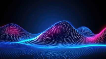 Poster - Abstract digital landscape with glowing pink and blue particle waves
