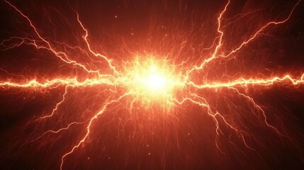 Poster - Fiery orange energy burst with branching lightning streaks emanating from a bright core