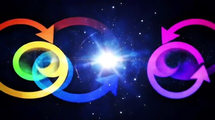 Poster - Abstract animation of colorful arrows cycling with bright light in space