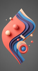 Aufkleber - Abstract 3D Render Layered Colorful Shapes Spheres and Geometric Forms