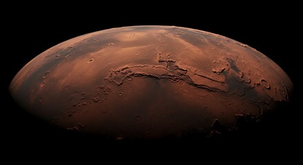 a surface of planet mars in space isolated on black background