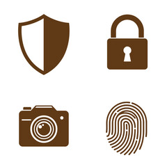 Poster - Collection of brown silhouette icons representing security protection and identity elements