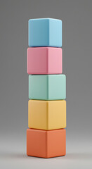 Poster - Stack of Pastel Colored Cubes Abstract 3D Render Geometric Shapes Minimalist Design