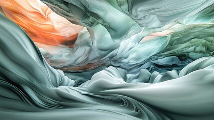 Poster - Abstract swirling forms in teal, orange, and grey, resembling a cavern or fluid landscape