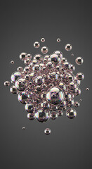Poster - Abstract iridescent bubbles cluster floating spheres 3D render metallic orbs shiny spheres glowing