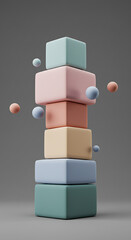 Aufkleber - Pastel Cubes and Spheres Abstract 3D Rendering Minimalist Geometric Design Balanced Stack