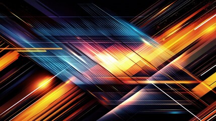 Poster - Abstract artwork featuring vibrant, intersecting orange, blue, and purple lines creating a dynamic, high-energy composition