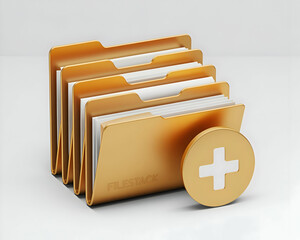 Poster - Gold File Folders with Add Button Data Management and Organization Concept