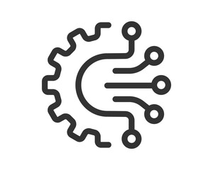 Poster - Gear meets tech. Simple line icon symbolizing automation, artificial intelligence, machine learning, or digital transformation. Useful for websites, apps, presentations.