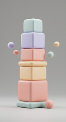 Poster - Pastel Cubes and Spheres Abstract 3D Render of Colorful Geometric Shapes