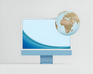 Poster - Global Connection Modern Desktop Computer with Earth Globe
