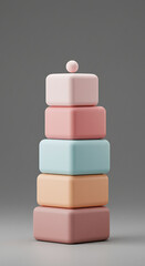 Poster - Pastel Colored Cubes Stacked with a Sphere on Top Abstract Minimalist 3D Render