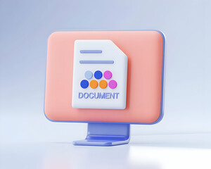 Poster - 3D Render of a Computer Displaying a Document Icon with Colorful Data Points
