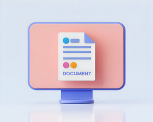 Poster - Digital Document Displayed on Pastel Computer Screen 3D Render