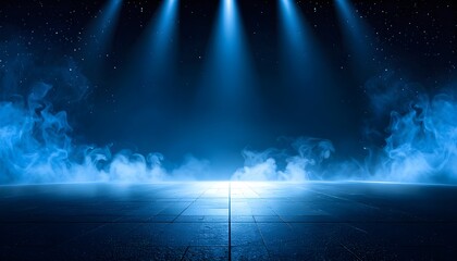 Wall Mural - blue smoky night scene, ground level, dark sky, background for design.