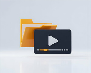 Aufkleber - 3D Render of Yellow Folder Icon with Embedded Video Player