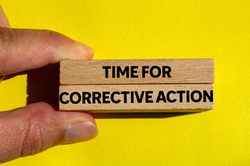 Leinwandbilder - Time for corrective action message written on wooden blocks on yellow background. Conceptual time for corrective action symbol. Copy space.