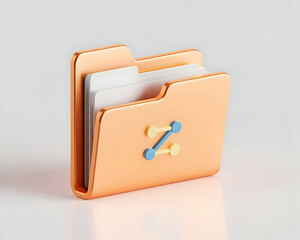 Aufkleber - 3D Render of a Rose Gold Folder Icon with a Network Sharing Symbol