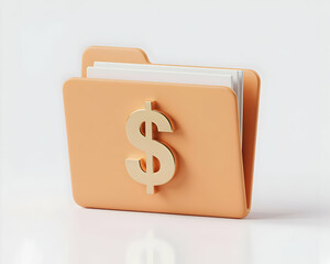 Poster - Peach Colored File Folder with Gold Dollar Sign Icon 3D Render