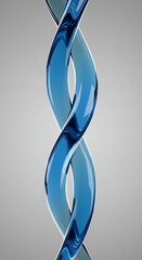 Poster - Abstract Blue Liquid Swirls Double Helix Design 3D Render Glassy Texture Modern Background