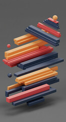 Aufkleber - Abstract 3D Render Geometric Shapes Colorful Blocks Modern Design Layered Structure Architectural